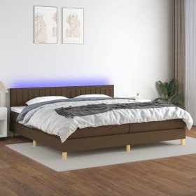 Cama box spring con colchón LED tela marrón oscuro 200x200 cm Cama box spring con colchón LED tela marrón oscuro 200x200 cm