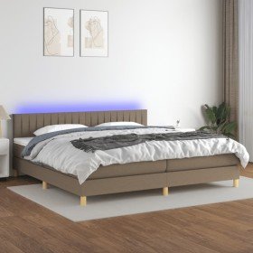 Cama box spring con colchón LED tela gris taupe 200x200 cm Cama box spring con colchón LED tela gris taupe 200x200 cm