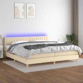 Cama box spring con colchón y LED tela crema 200x200 cm Cama box spring con colchón y LED tela crema 200x200 cm