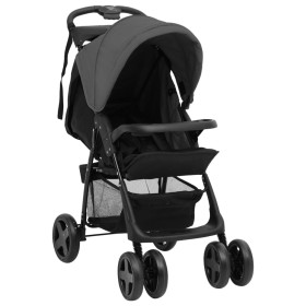 Carrito de bebés 2 en 1 de acero gris oscuro y negro