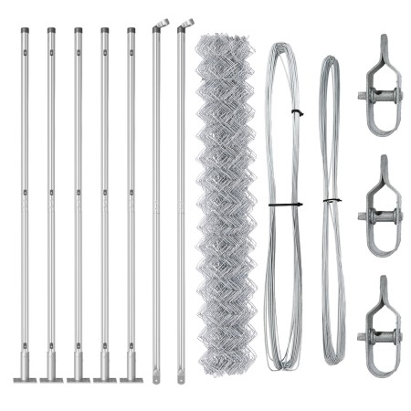 Cerca de cadena con 7 postes flangiados 1.6x10 m de acero galvanizado de , Paneles de vallas - Ref: Foro24-3351297, Precio: 1...