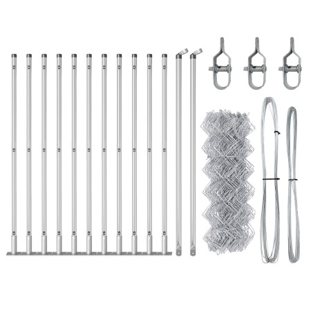 Cerca de Malla de Cadena con 13 Postes Flangados 0.6x25 m Acero Galvanizado de , Paneles de vallas - Ref: Foro24-3351299, Pre...