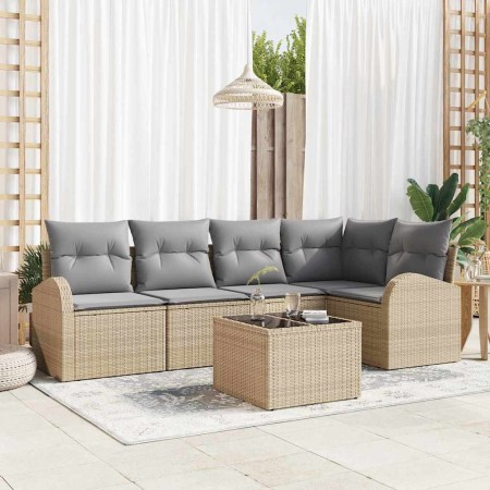 Conjunto de sofá de jardín con cojín 6 pcs Beige Poliratán