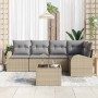 Conjunto de sofá de jardín con cojín 6 pcs Beige Poliratán
