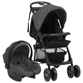 Carrito de bebés 3 en 1 de acero gris oscuro y negro