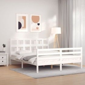 Estructura de cama con cabecero madera maciza blanco 160x200 cm