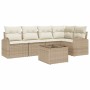 Conjunto de sofá de jardín con cojín 6 pcs Beige Poliratán