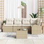 Conjunto de sofá de jardín con cojín 6 pcs Beige Poliratán