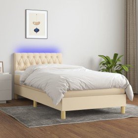 Cama box spring con colchón y LED tela crema 100x200 cm en Camas y somieres | Comprar online en Foro24
