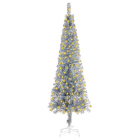 Árbol de Navidad estrecho con LEDs plateado 150 cm