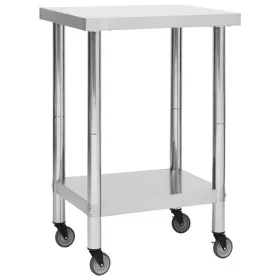 Kitchen work table with stainless steel wheels 60x60x85 cm by vidaXL, Restoration - Ref: Foro24-51633, Price: 128,04 €, Disco...