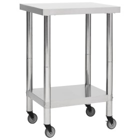 Mesa de trabajo para cocina con ruedas acero inox 60x60x85 cm