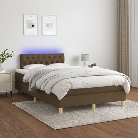 Cama box spring con colchón y LED tela marrón oscuro 120x200 cm en Camas y somieres | Comprar online en Foro24
