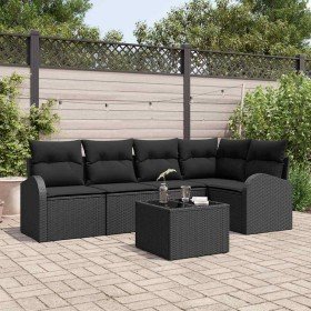 Conjunto de sofá de jardín con cojín 6 pcs Negro Poliratán
