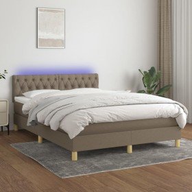 Cama box spring colchón y luces LED tela gris taupe 140x190 cm Cama box spring colchón y luces LED tela gris taupe 140x190 cm