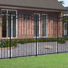 Garden fence with spearhead black coated steel 222cm by vidaXL, fence panels - Ref: Foro24-151088, Price: 262,40 €, Discount: %
