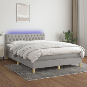 Cama box spring colchón y luces LED tela gris claro 140x200 cm Cama box spring colchón y luces LED tela gris claro 140x200 cm
