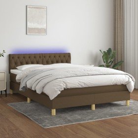 Cama box spring con colchón LED tela marrón oscuro 140x200 cm Cama box spring con colchón LED tela marrón oscuro 140x200 cm