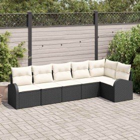 Conjunto de sofá de jardín con cojín 6 pcs Negro Poliratán