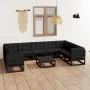 Muebles de jardín 10 pzas y cojines negro madera maciza de pino de vidaXL, Conjuntos de jardín - Ref: Foro24-3078148, Precio:...