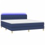 Cama box spring con colchón y LED tela azul 160x200 cm