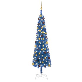 Árbol de Navidad delgado con LEDs y bolas azul 240