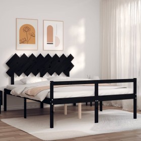 Estructura de cama con cabecero madera maciza negr
