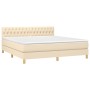 Cama box spring con colchón y LED tela crema 180x200 cm
