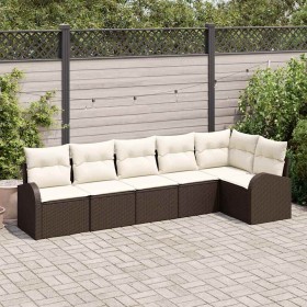 Conjunto de sofá de jardín con cojín 6 pcs Marrón Poliratán