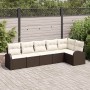 Conjunto de sofá de jardín con cojín 6 pcs Marrón Poliratán