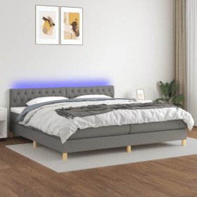 Cama box spring con colchón y LED tela gris oscuro 200x200 cm Cama box spring con colchón y LED tela gris oscuro 200x200 cm