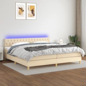 Cama box spring con colchón y LED tela crema 200x200 cm Cama box spring con colchón y LED tela crema 200x200 cm