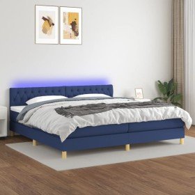 Cama box spring con colchón y LED tela azul 200x200 cm Cama box spring con colchón y LED tela azul 200x200 cm