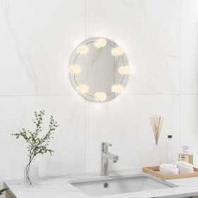 Espejo de pared sin marco con luces LED redondo de vidrio