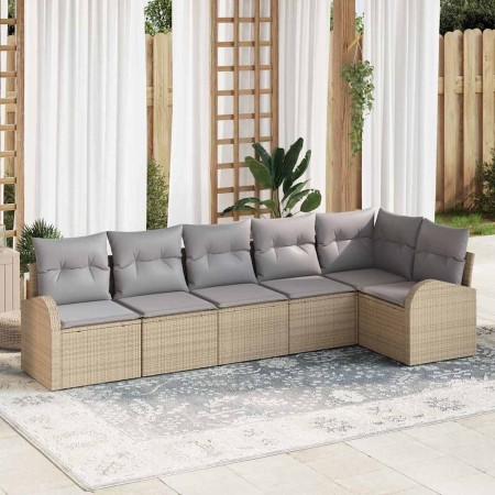 Conjunto de sofá de jardín con cojín 6 pcs Beige Poliratán