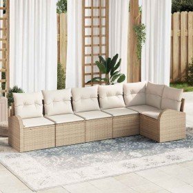 Conjunto de sofá de jardín con cojín 6 pcs Beige Poliratán en Conjuntos de jardín | Comprar online en Foro24