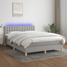 Cama box spring colchón y luces LED tela gris claro 140x200 cm Cama box spring colchón y luces LED tela gris claro 140x200 cm