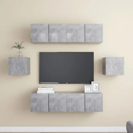 Set muebles de salón TV 6 pzas madera ingeniería gris hormigón by vidaXL, TV Furniture - Ref: Foro24-3079102, Price: 165,48 €...