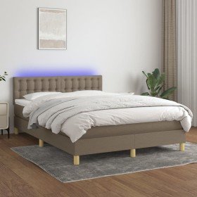 Cama box spring con colchón LED tela gris taupe 140x200 cm Cama box spring con colchón LED tela gris taupe 140x200 cm