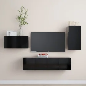 4-teiliges TV-Wohnzimmermöbelset aus schwarzem Holzwerkstoff von vidaXL, TV-Möbel - Ref: Foro24-3078782, Preis: 125,25 €, Rab...