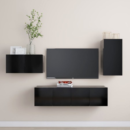 4-teiliges TV-Wohnzimmermöbelset aus schwarzem Holzwerkstoff von vidaXL, TV-Möbel - Ref: Foro24-3078782, Preis: 126,75 €, Rab...