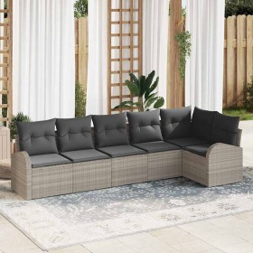 Conjunto de sofá de jardín con cojín 6 pcs Gris claro Poliratán