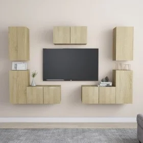 TV-Lounge-Möbel-Set 7-teilig Sonoma Eiche Holzwerkstoff von vidaXL, TV-Möbel - Ref: Foro24-3078986, Preis: 219,89 €, Rabatt: %