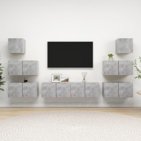 Set muebles de salón TV 8 pzas madera ingeniería gris hormigón
