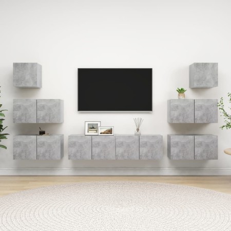 TV living room furniture set 8 pieces concrete gray engineered wood by vidaXL, TV Furniture - Ref: Foro24-3079134, Price: 201...