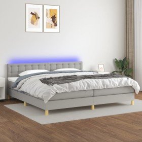 Cama box spring con colchón tela y LED gris claro 200x200 cm Cama box spring con colchón tela y LED gris claro 200x200 cm
