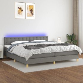 Cama box spring con colchón y LED tela gris oscuro 200x200 cm Cama box spring con colchón y LED tela gris oscuro 200x200 cm