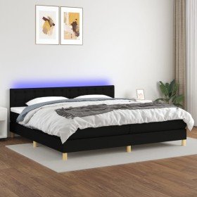 Cama box spring con colchón LED tela negro 200x200 cm Cama box spring con colchón LED tela negro 200x200 cm