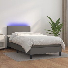 Cama box spring y colchón LED cuero sintético gris 80x200 cm Cama box spring y colchón LED cuero sintético gris 80x200 cm