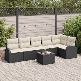 Conjunto de sofá de jardín con cojín 7 pcs Negro Poliratán